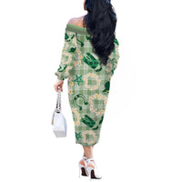 Aloha Hawaii Paniolo Mint Palaka Off The Shoulder Long Sleeve Dress Coastal Rodeo - Polynesian Pride