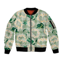 Aloha Hawaii Paniolo Mint Palaka Sleeve Zip Bomber Jacket Coastal Rodeo LT7 Unisex Mint - Polynesian Pride