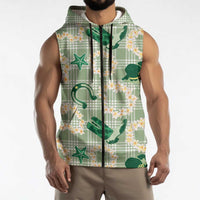 Aloha Hawaii Paniolo Mint Palaka Sleeveless Zip Hoodie Coastal Rodeo LT7
