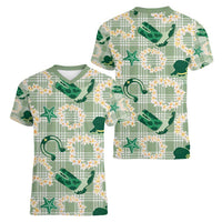 Aloha Hawaii Paniolo Mint Palaka Women V-Neck T-Shirt Coastal Rodeo - Polynesian Pride