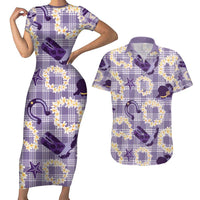 Aloha Hawaii Paniolo Lavender Palaka Couples Matching Short Sleeve Bodycon Dress and Hawaiian Shirt Coastal Rodeo - Polynesian Pride