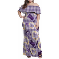 Aloha Hawaii Paniolo Lavender Palaka Family Matching Off Shoulder Maxi Dress and Hawaiian Shirt Coastal Rodeo - Polynesian Pride