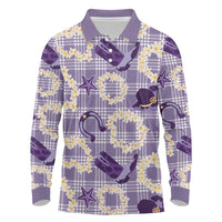 Aloha Hawaii Paniolo Lavender Palaka Long Sleeve Polo Shirt Coastal Rodeo - Polynesian Pride