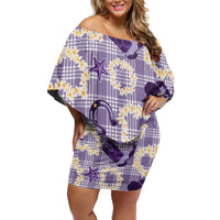 Aloha Hawaii Paniolo Lavender Palaka Off Shoulder Short Dress Coastal Rodeo - Polynesian Pride