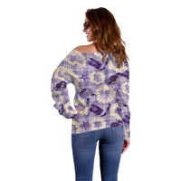 Aloha Hawaii Paniolo Lavender Palaka Off Shoulder Sweater Coastal Rodeo - Polynesian Pride