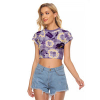Aloha Hawaii Paniolo Lavender Palaka Raglan Cropped T Shirt Coastal Rodeo LT7 Female Lavender - Polynesian Pride