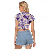 Aloha Hawaii Paniolo Lavender Palaka Raglan Cropped T Shirt Coastal Rodeo LT7 - Polynesian Pride