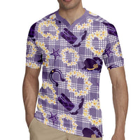 Aloha Hawaii Paniolo Lavender Palaka Rugby Jersey Coastal Rodeo LT7 - Polynesian Pride