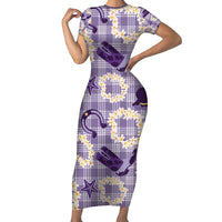Aloha Hawaii Paniolo Lavender Palaka Short Sleeve Bodycon Dress Coastal Rodeo - Polynesian Pride