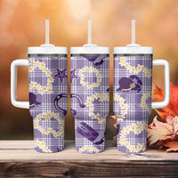 Aloha Hawaii Paniolo Lavender Palaka Tumbler With Handle Coastal Rodeo - Polynesian Pride