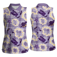 Aloha Hawaii Paniolo Lavender Palaka Women Sleeveless Polo Shirt Coastal Rodeo - Polynesian Pride