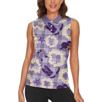 Aloha Hawaii Paniolo Lavender Palaka Women Sleeveless Polo Shirt Coastal Rodeo - Polynesian Pride