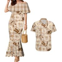 Aloha Hawaii Paniolo Khaki Palaka Couples Matching Mermaid Dress and Hawaiian Shirt Coastal Rodeo - Polynesian Pride