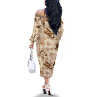 Aloha Hawaii Paniolo Khaki Palaka Family Matching Off The Shoulder Long Sleeve Dress and Hawaiian Shirt Coastal Rodeo - Polynesian Pride