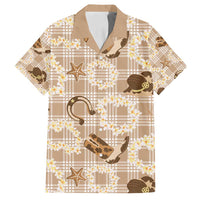 Aloha Hawaii Paniolo Khaki Palaka Family Matching Off Shoulder Short Dress and Hawaiian Shirt Coastal Rodeo LT7 Dad's Shirt - Short Sleeve Khaki - Polynesian Pride