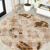 Aloha Hawaii Paniolo Khaki Palaka Round Carpet Coastal Rodeo LT7 Khaki - Polynesian Pride