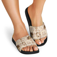 Aloha Hawaii Paniolo Khaki Palaka Slide Sandals Coastal Rodeo - Polynesian Pride