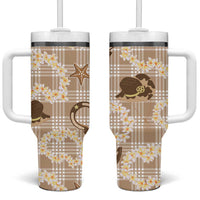 Aloha Hawaii Paniolo Khaki Palaka Tumbler With Handle Coastal Rodeo - Polynesian Pride