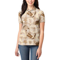 Aloha Hawaii Paniolo Khaki Palaka Women Polo Shirt Coastal Rodeo - Polynesian Pride