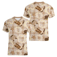 Aloha Hawaii Paniolo Khaki Palaka Women V-Neck T-Shirt Coastal Rodeo LT7 - Polynesian Pride