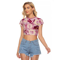Aloha Hawaii Paniolo Lokelani Rose Palaka Raglan Cropped T Shirt Coastal Rodeo LT7 Female Rose Pink - Polynesian Pride