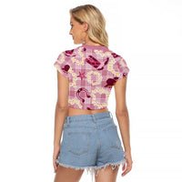 Aloha Hawaii Paniolo Lokelani Rose Palaka Raglan Cropped T Shirt Coastal Rodeo LT7 - Polynesian Pride