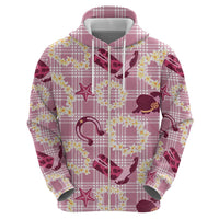 Aloha Hawaii Paniolo Lokelani Rose Palaka Zip Hoodie Coastal Rodeo - Polynesian Pride