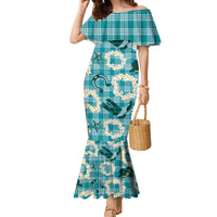 Aloha Hawaii Paniolo Teal Palaka Family Matching Mermaid Dress and Hawaiian Shirt Coastal Rodeo - Polynesian Pride
