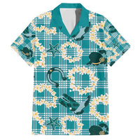 Aloha Hawaii Paniolo Teal Palaka Family Matching Off Shoulder Short Dress and Hawaiian Shirt Coastal Rodeo LT7 Dad's Shirt - Short Sleeve Teal - Polynesian Pride