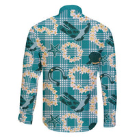 Aloha Hawaii Paniolo Teal Palaka Family Matching Off Shoulder Short Dress and Hawaiian Shirt Coastal Rodeo LT7 - Polynesian Pride