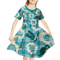 Aloha Hawaii Paniolo Teal Palaka Kid Short Sleeve Dress Coastal Rodeo - Polynesian Pride