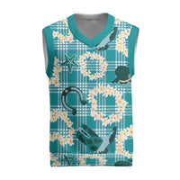 Aloha Hawaii Paniolo Teal Palaka Christmas Knitted V-Neck Vest Coastal Rodeo - Polynesian Pride
