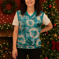 Aloha Hawaii Paniolo Teal Palaka Christmas Knitted V-Neck Vest Coastal Rodeo - Polynesian Pride