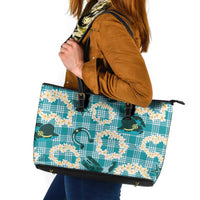 Aloha Hawaii Paniolo Teal Palaka Leather Tote Bag Coastal Rodeo LT7 Teal - Polynesian Pride
