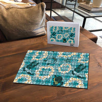 Aloha Hawaii Paniolo Teal Palaka Puzzle Coastal Rodeo - Polynesian Pride