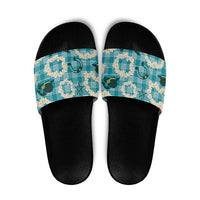Aloha Hawaii Paniolo Teal Palaka Slide Sandals Coastal Rodeo - Polynesian Pride