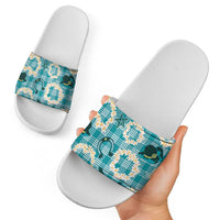 Aloha Hawaii Paniolo Teal Palaka Slide Sandals Coastal Rodeo - Polynesian Pride