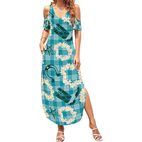 Aloha Hawaii Paniolo Teal Palaka Summer Maxi Dress Coastal Rodeo - Polynesian Pride