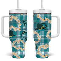 Aloha Hawaii Paniolo Teal Palaka Tumbler With Handle Coastal Rodeo - Polynesian Pride