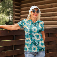 Aloha Hawaii Paniolo Teal Palaka Women Polo Shirt Coastal Rodeo - Polynesian Pride