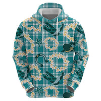 Aloha Hawaii Paniolo Teal Palaka Zip Hoodie Coastal Rodeo - Polynesian Pride