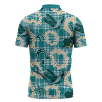 Aloha Hawaii Paniolo Teal Palaka Zipper Polo Shirt Coastal Rodeo - Polynesian Pride