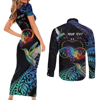 Polynesian Cancers Awareness Couples Matching Short Sleeve Bodycon Dress and Long Sleeve Button Shirt Hummingbird - Fly High Until We Meet Again