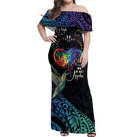 Polynesian Cancers Awareness Off Shoulder Maxi Dress Hummingbird - Fly High Until We Meet Again
