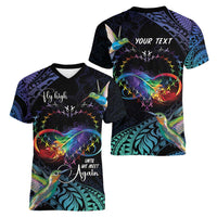 Polynesian Cancers Awareness Women V-Neck T-Shirt Hummingbird - Fly High Until We Meet Again