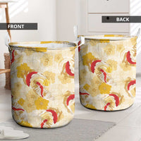 Beige Palaka Hawaii Aloha Laundry Basket Koi Pond Mix Ilima Flowers - Polynesian Pride