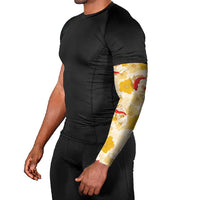 Beige Palaka Hawaii Aloha Arm Sleeves Koi Pond Mix Ilima Flowers - Polynesian Pride