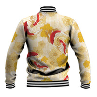 Beige Palaka Hawaii Aloha Baseball Jacket Koi Pond Mix Ilima Flowers - Polynesian Pride
