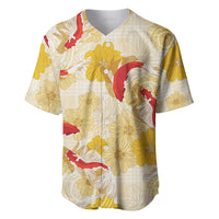 Beige Palaka Hawaii Aloha Baseball Jersey Koi Pond Mix Ilima Flowers LT7 Cream Yellow - Polynesian Pride