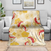Beige Palaka Hawaii Aloha Blanket Koi Pond Mix Ilima Flowers - Polynesian Pride
